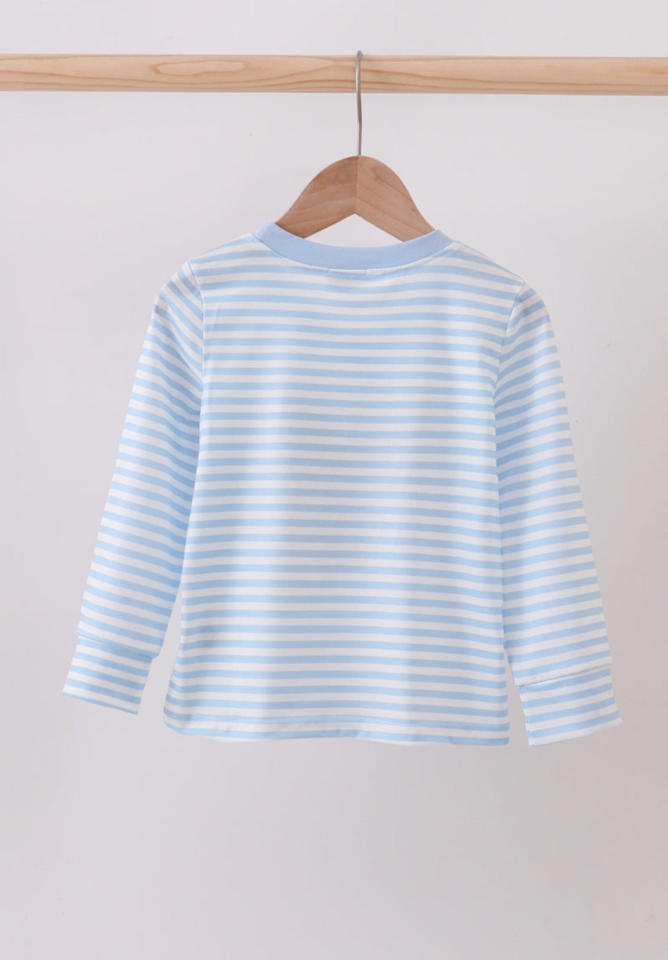 Blue stripe reindeer applique top