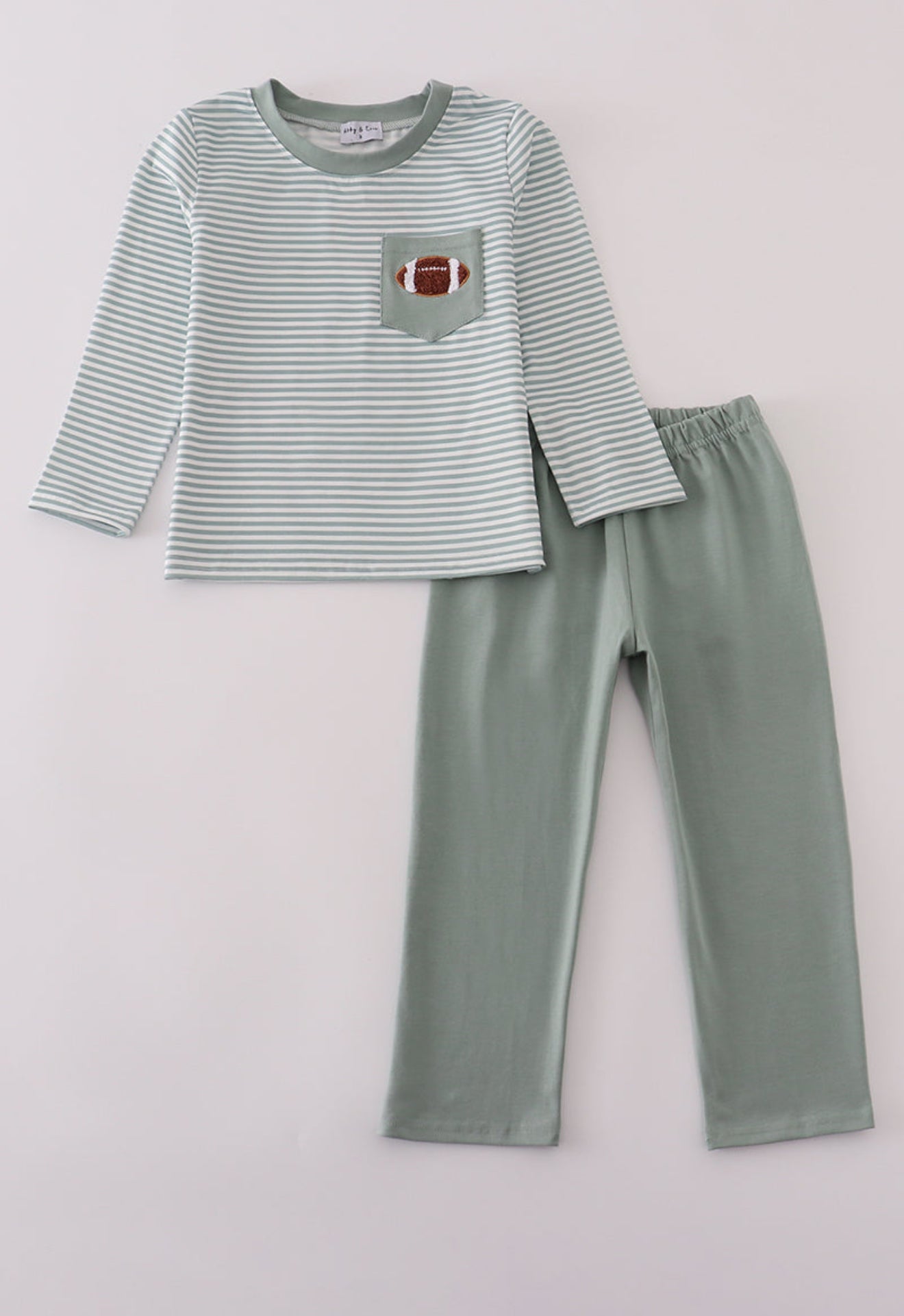 Sage stripe football french knot pants set