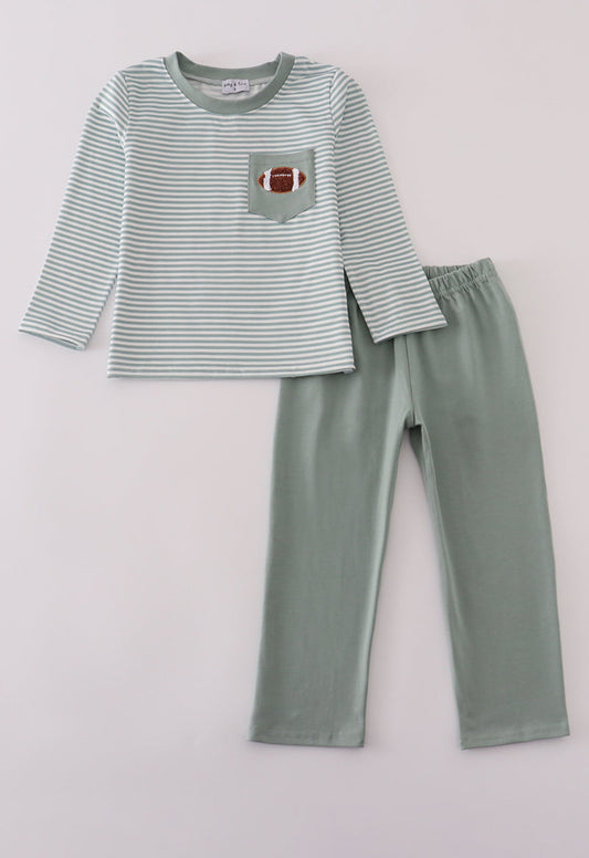 Sage stripe football french knot pants set