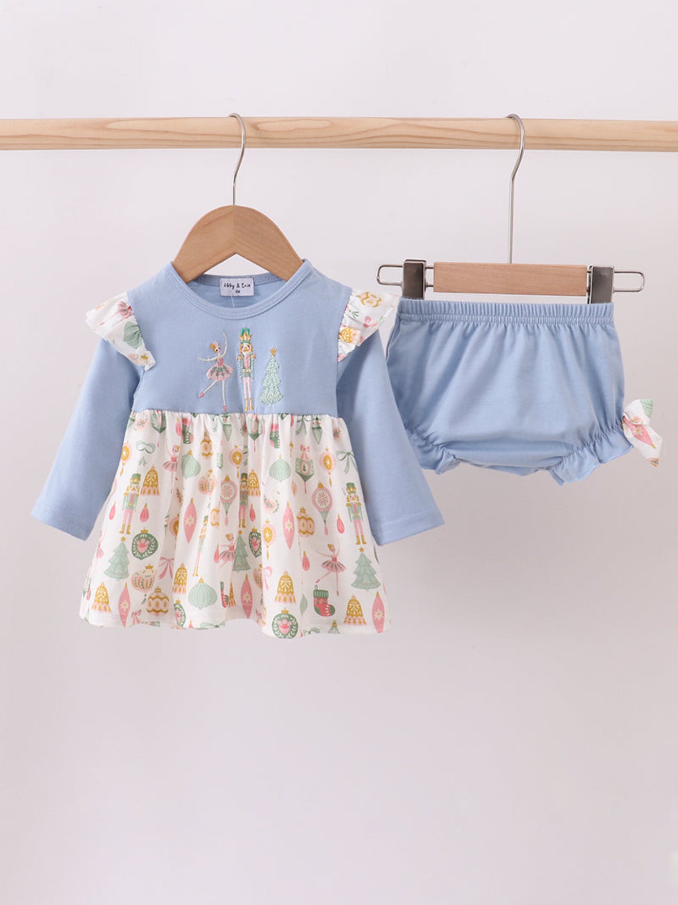 Blue nutcracker embroidery bloomer set