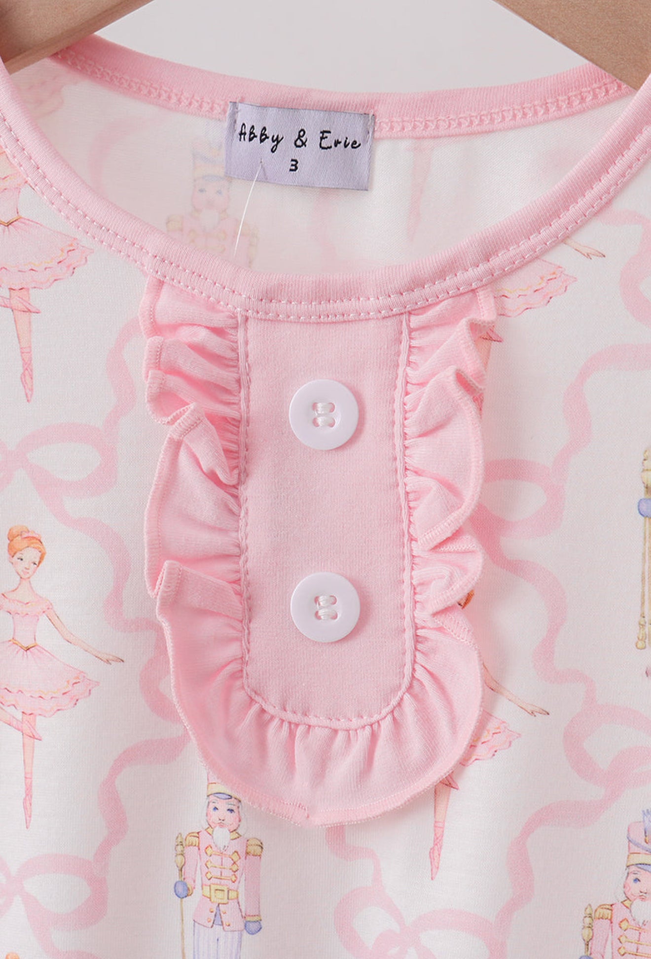 Pink nutcracker print ruffle pajamas set