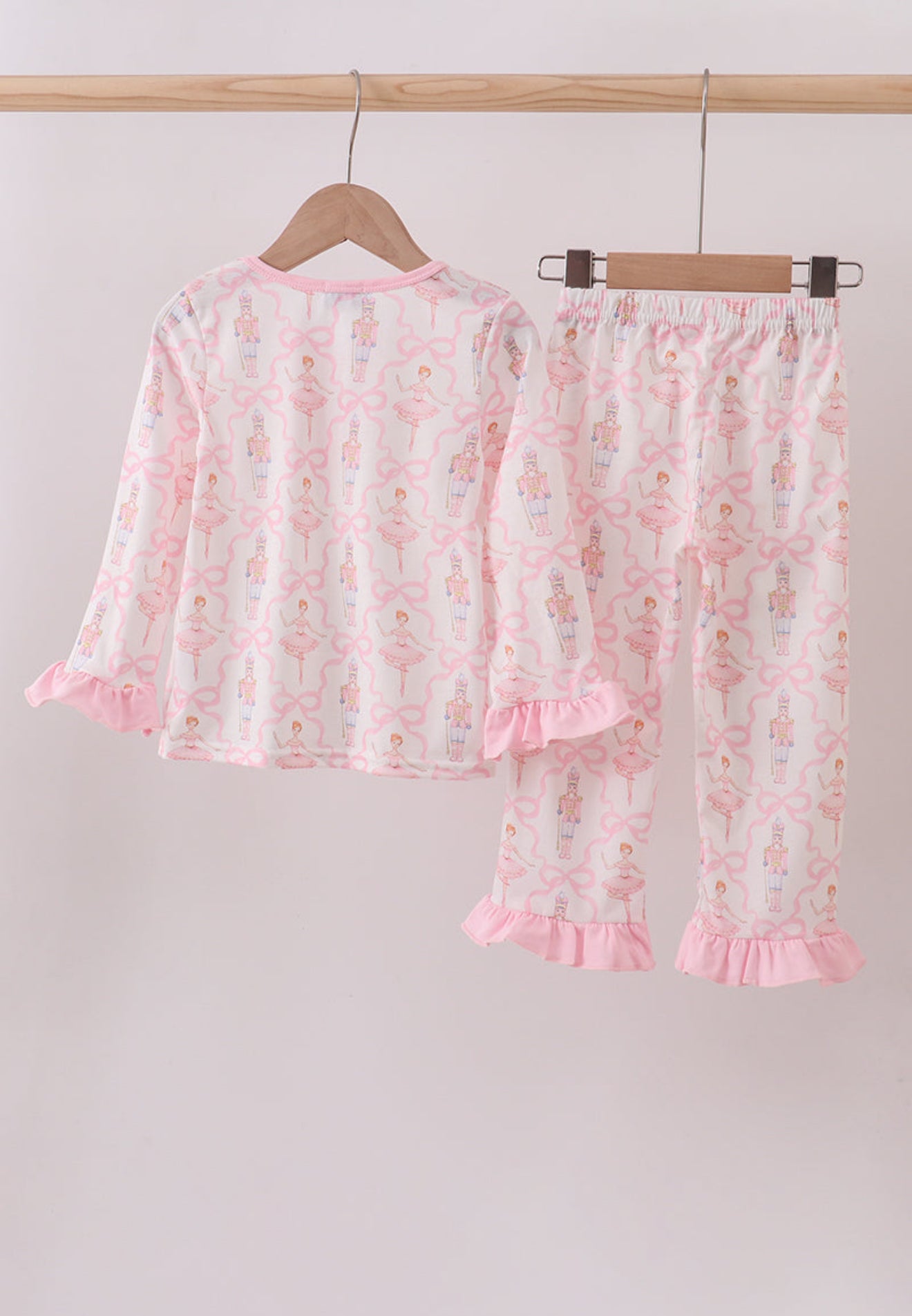 Pink nutcracker print ruffle pajamas set