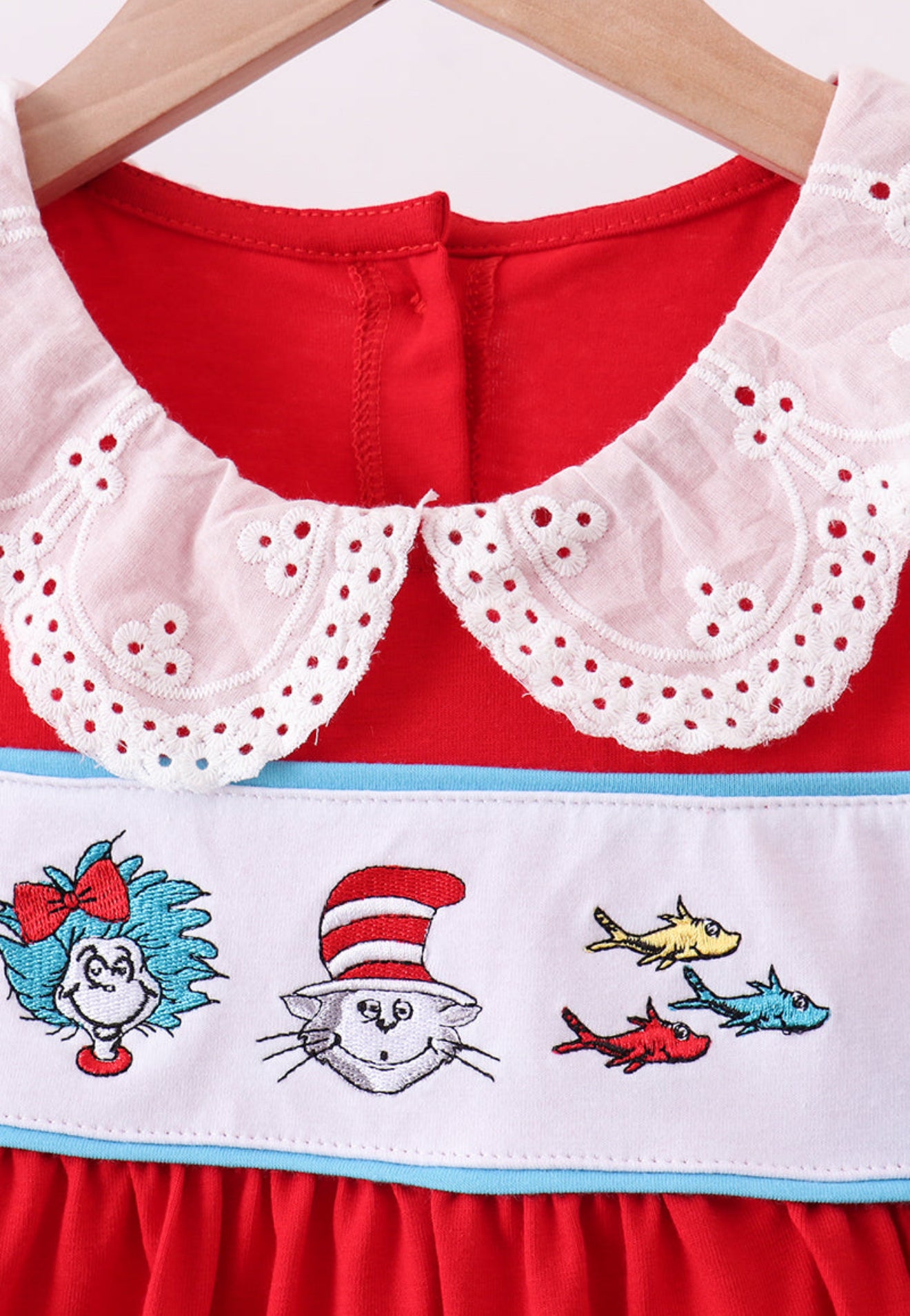 Red character embroidery bow dress