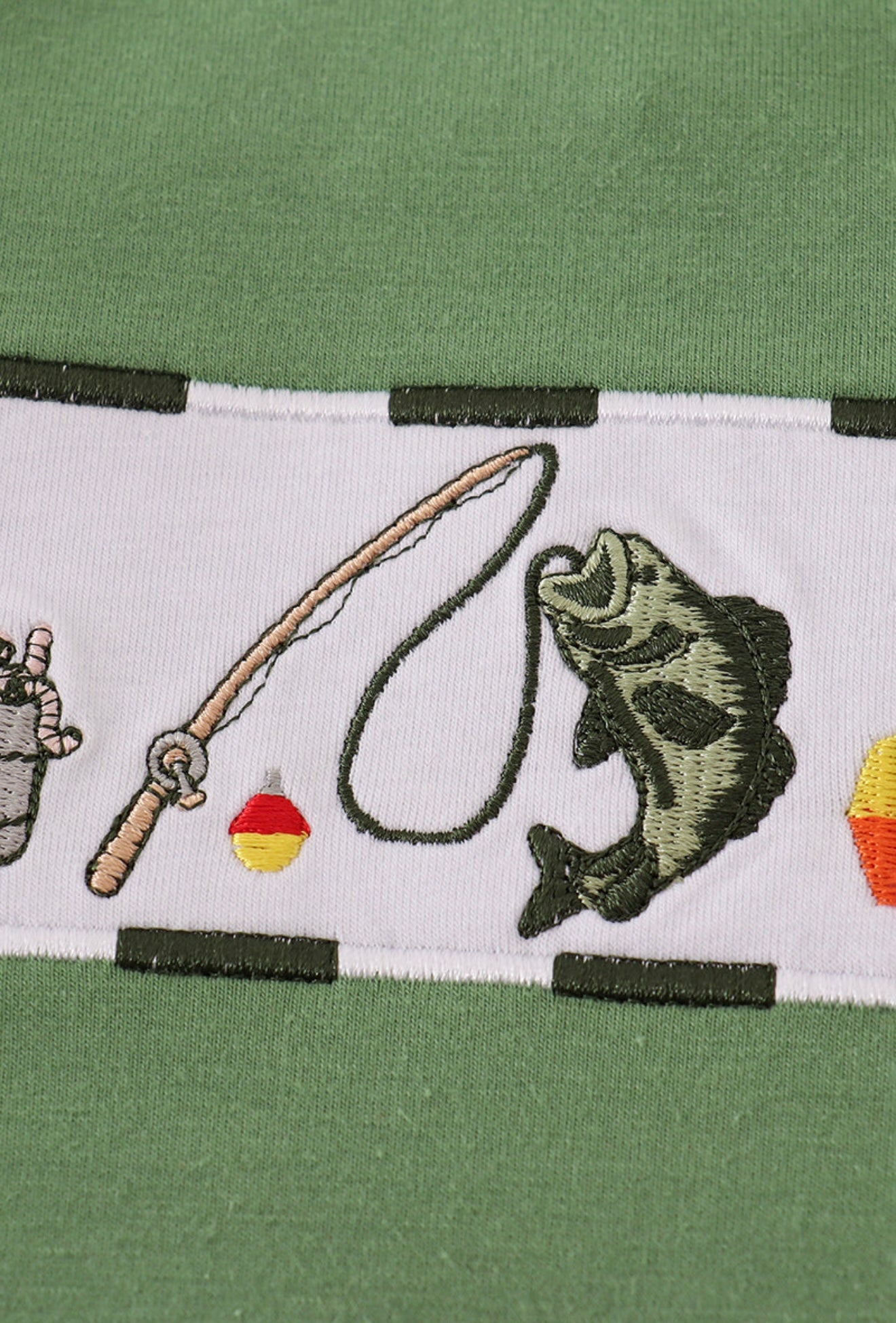 Green fishing embroidery top
