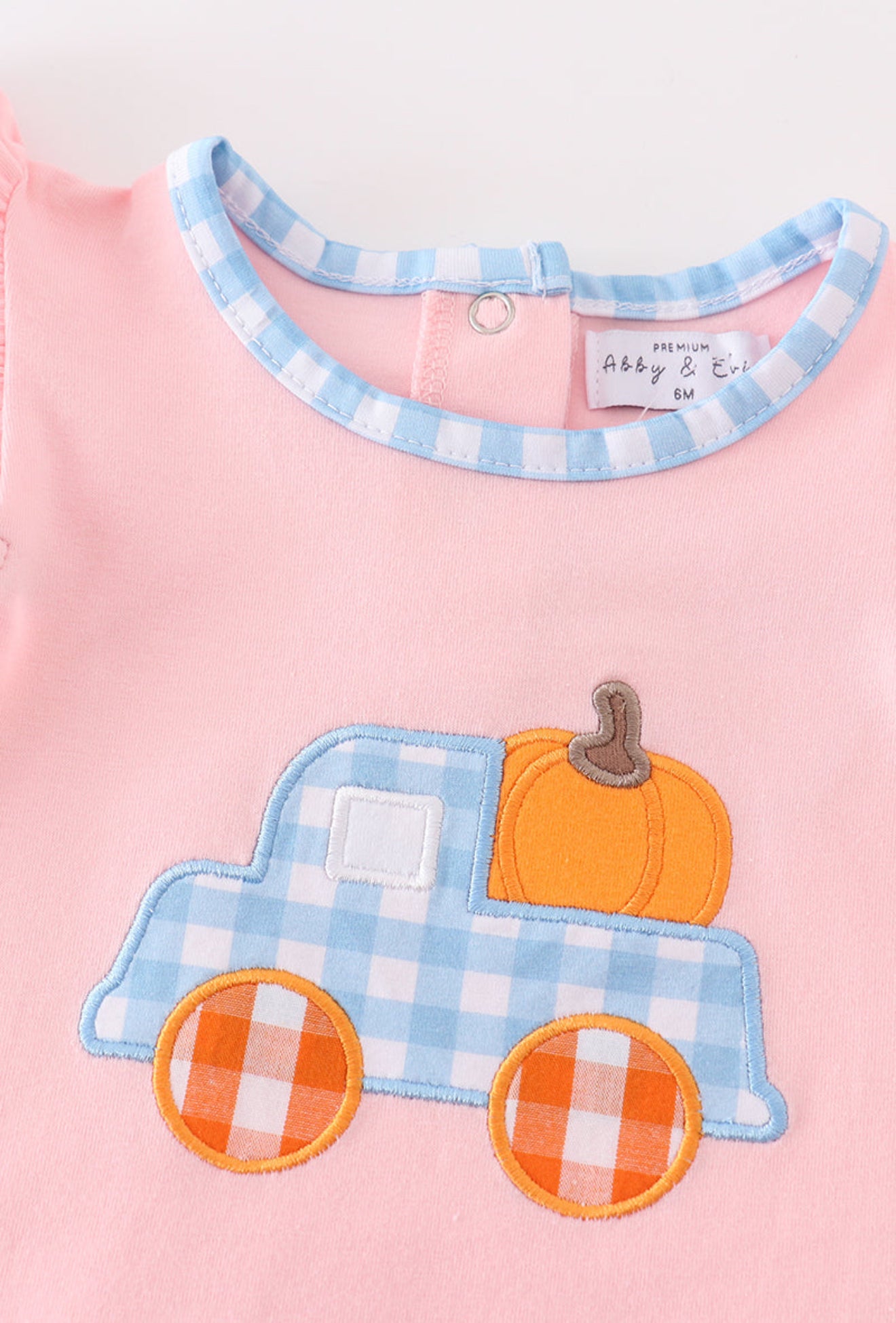 Pink truck pumpkin embroidery girl romper