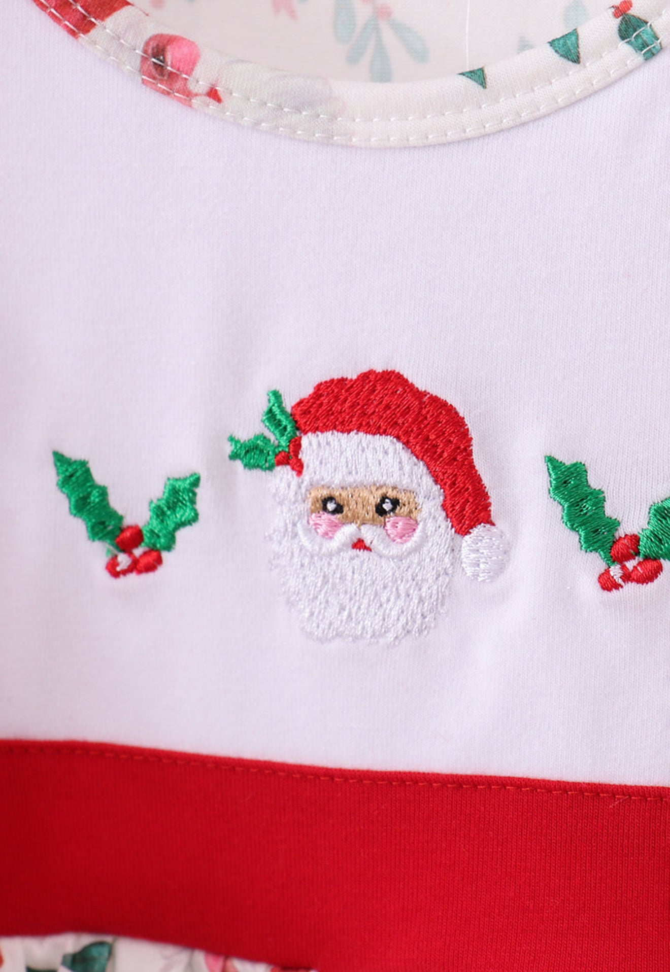Red santa claus embroidery ruffle dress