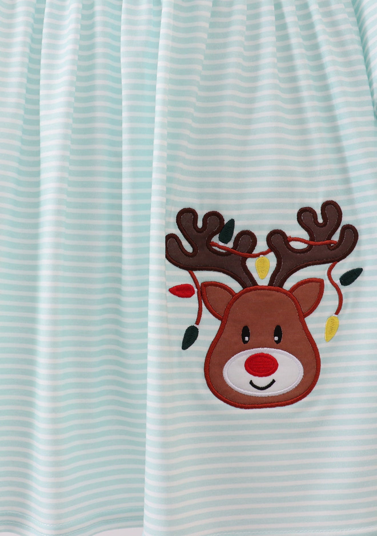 Blue reindeer applique stripe dress