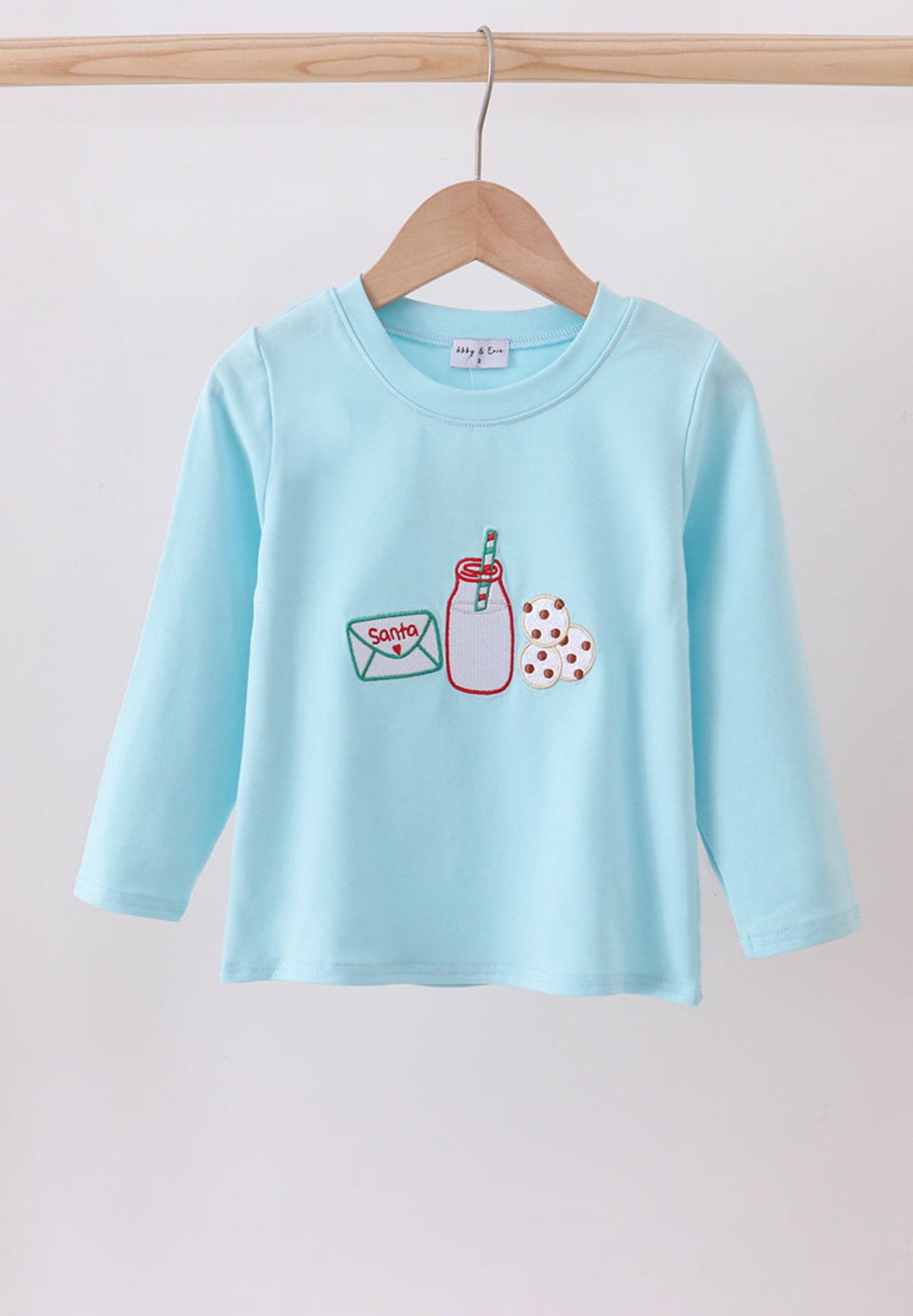 Blue cookie milk santa applique boy top