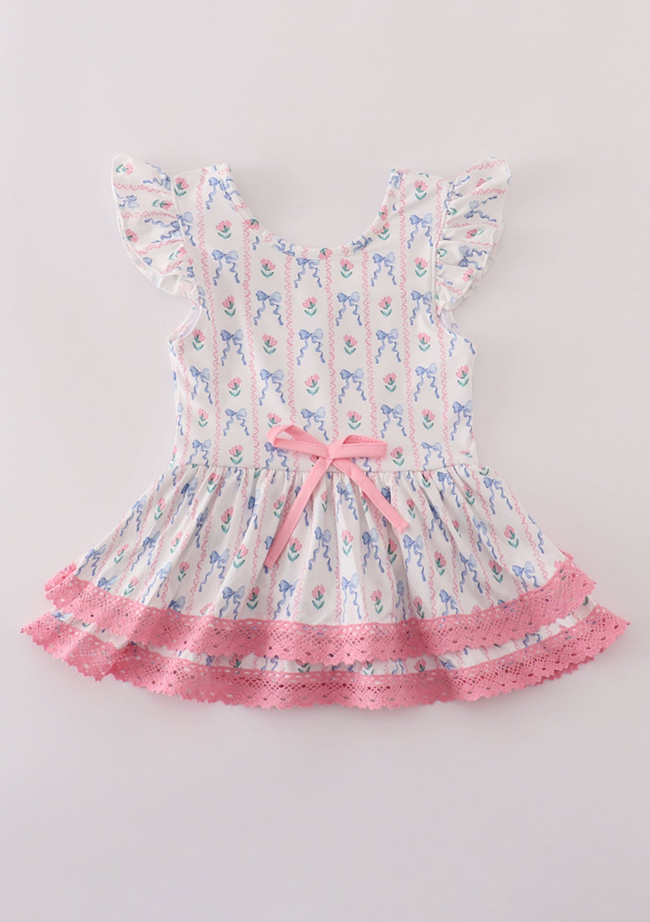 Bow floral lace ruffle leotard