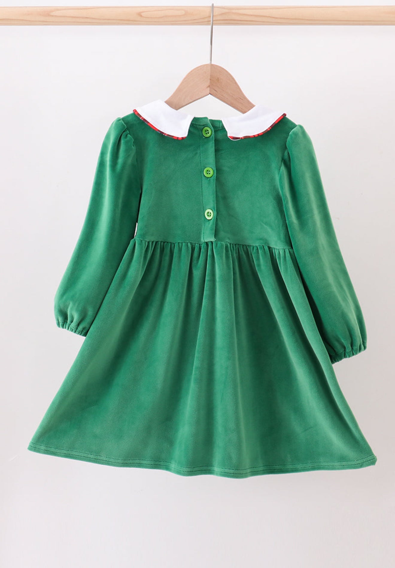 Green christmas tree applique velvet dress