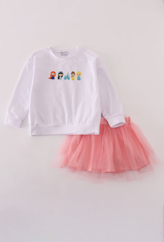 Pink princess embroidery tutu skorts set