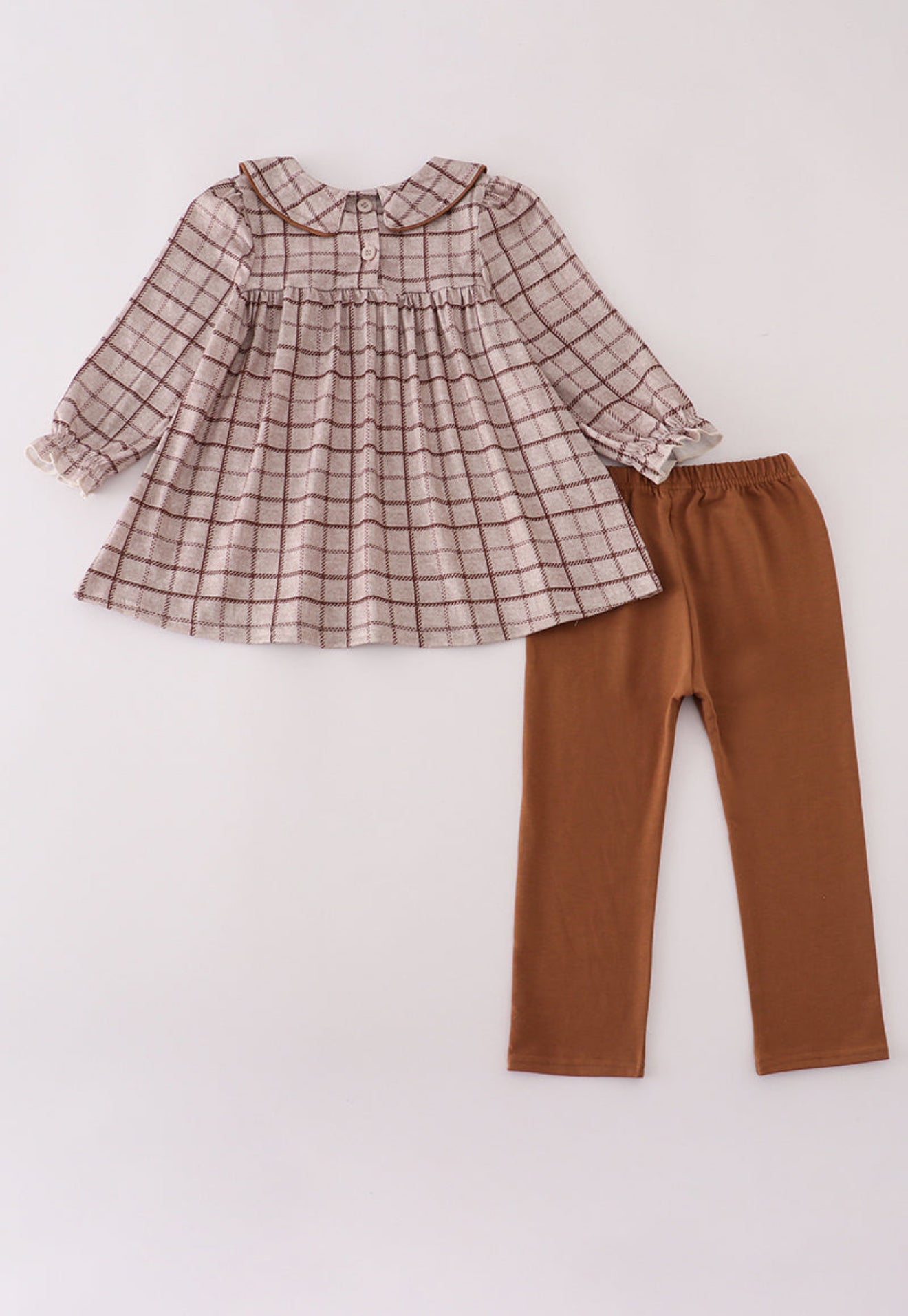 Brown plaid pants set
