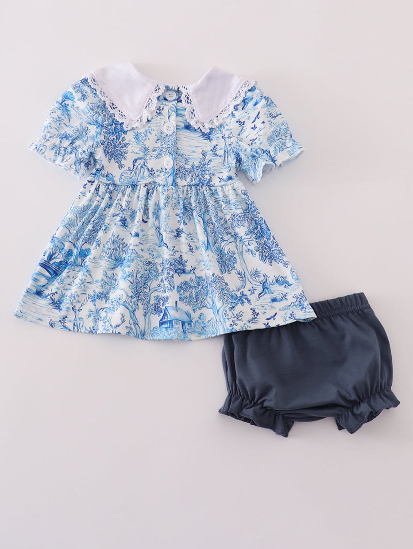 Blue willow toile print bloomer set