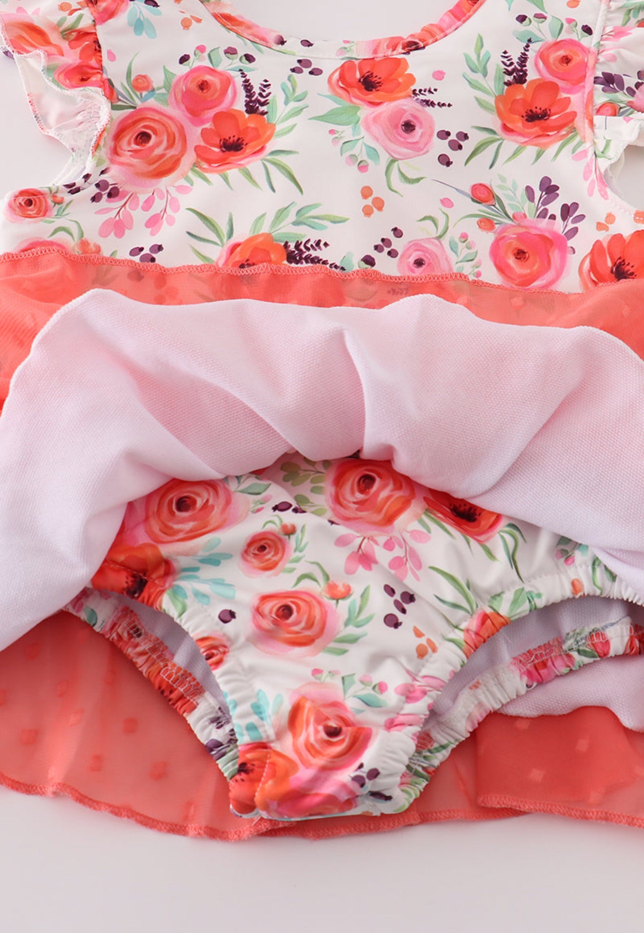 Coral floral print swiss dot leotard