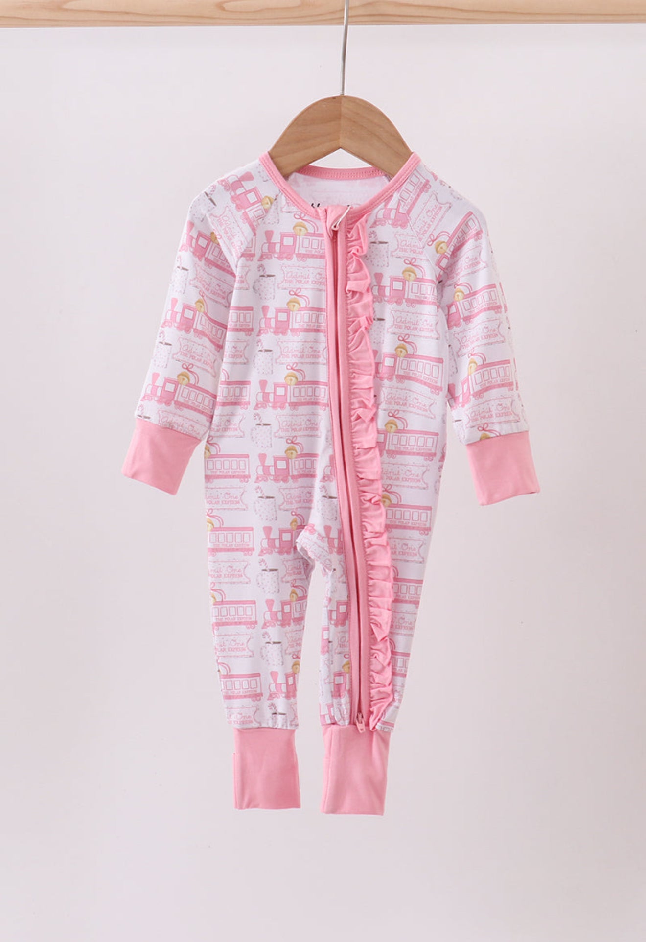 Pink train bamboo pajamas zipper romper