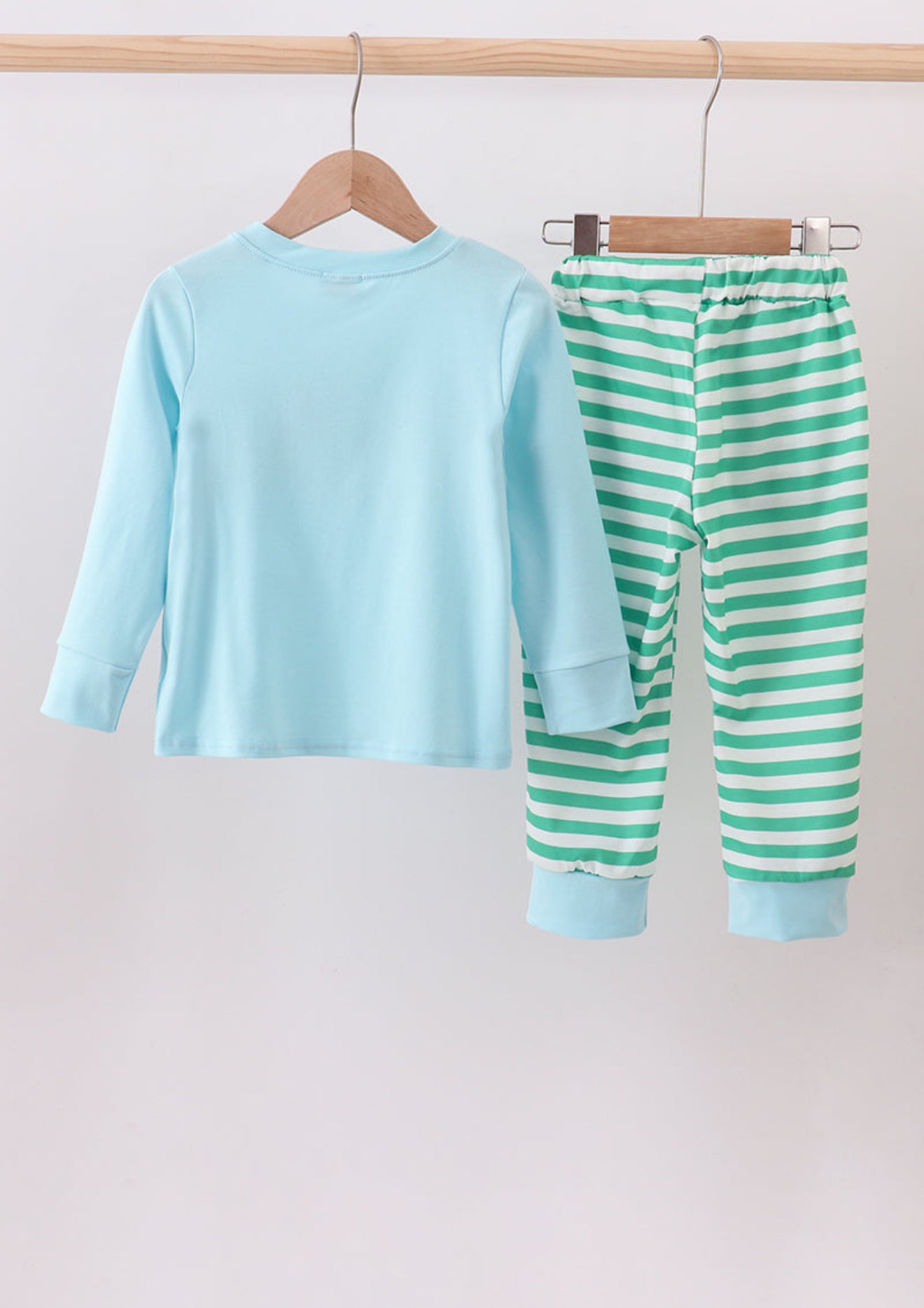 Blue christmas tree smocked stripe pants set