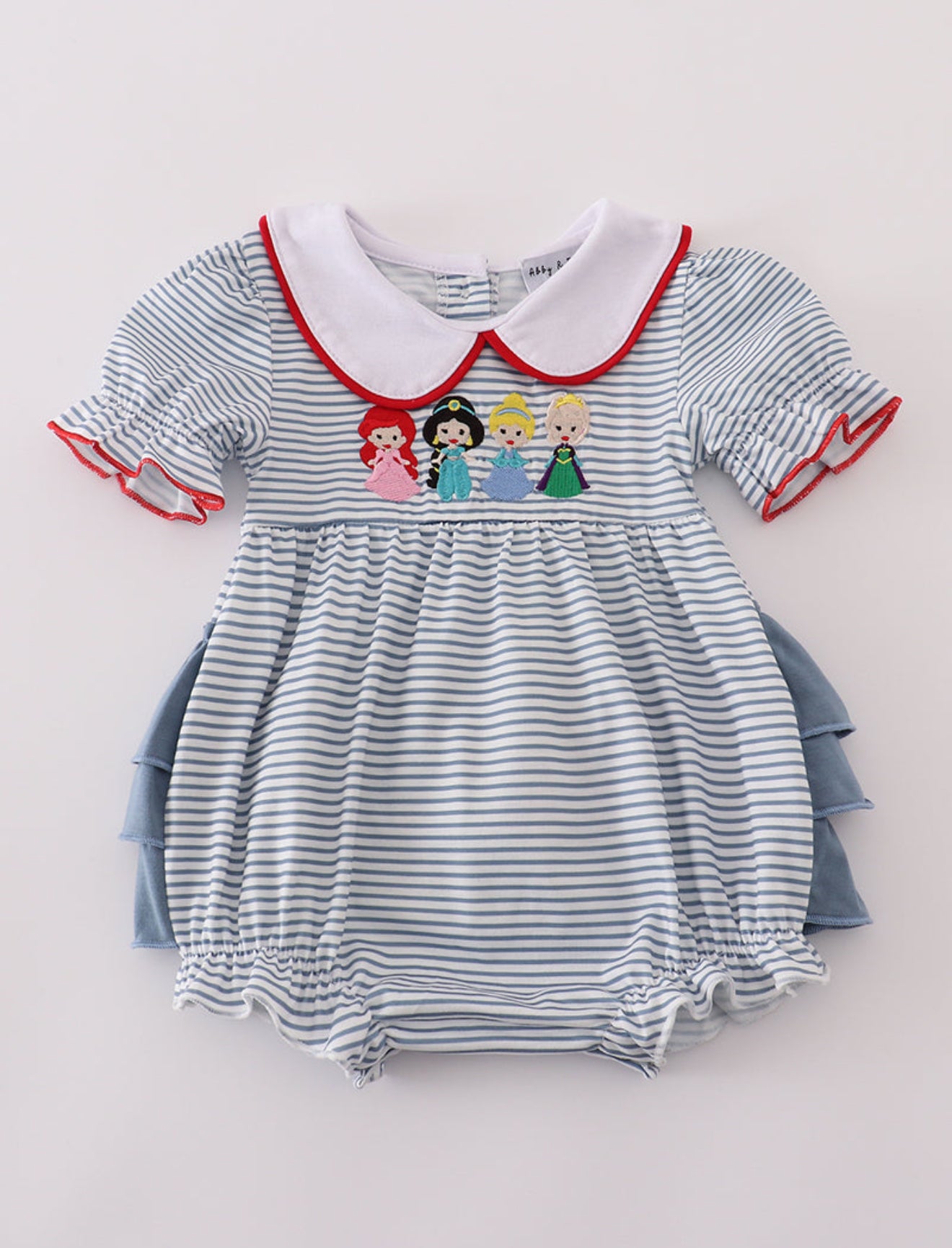 Blue princess embroidery stripe ruffle bubble