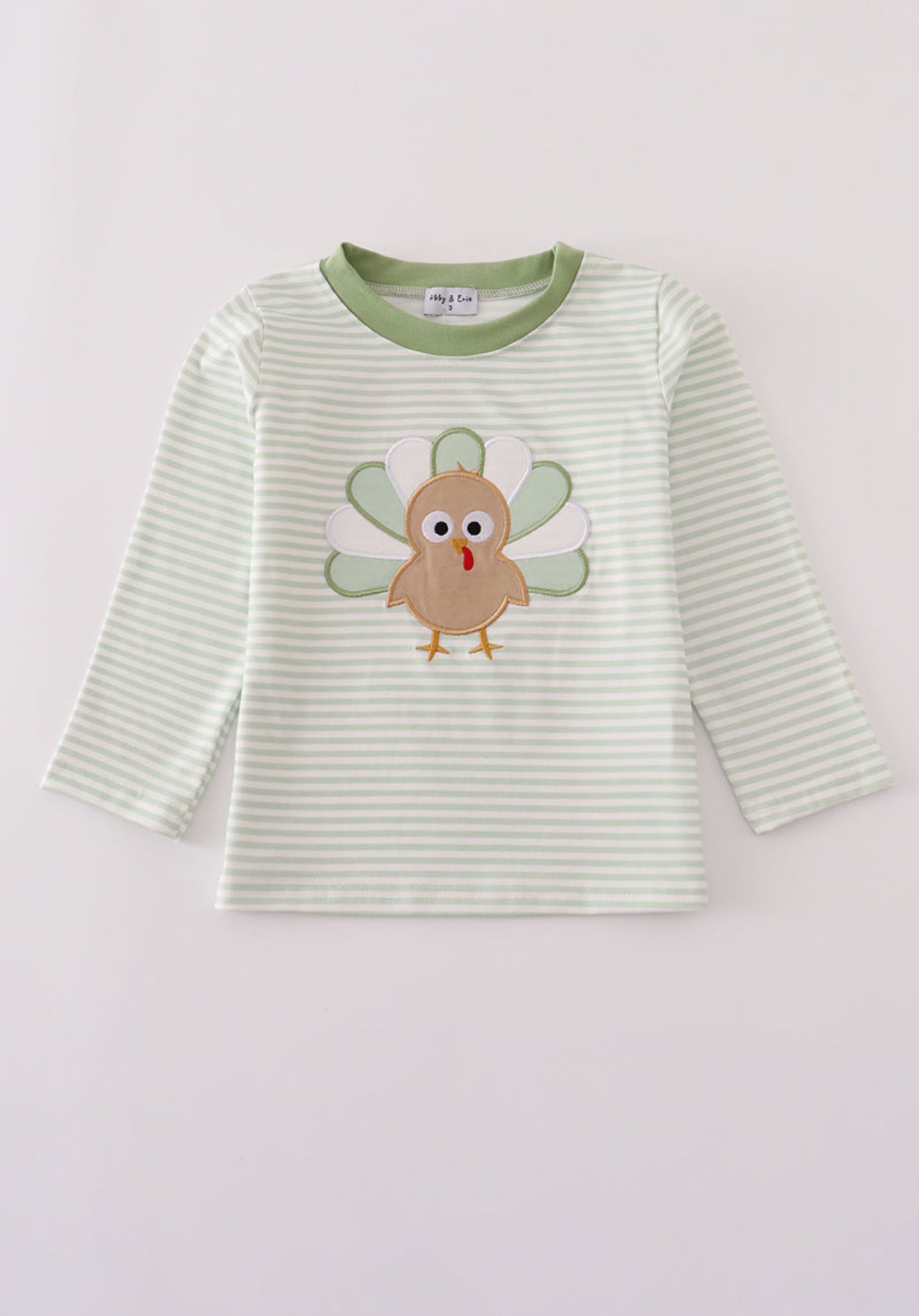 Sage turkey applique stripe top