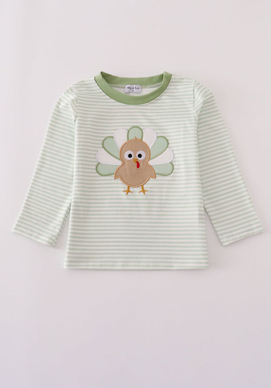 Sage turkey applique stripe top