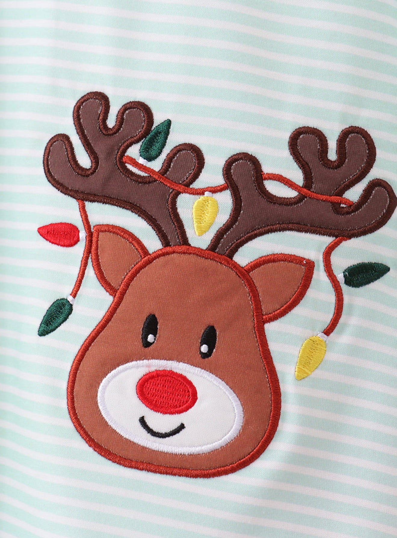 Blue reindeer applique stripe ruffle pants set