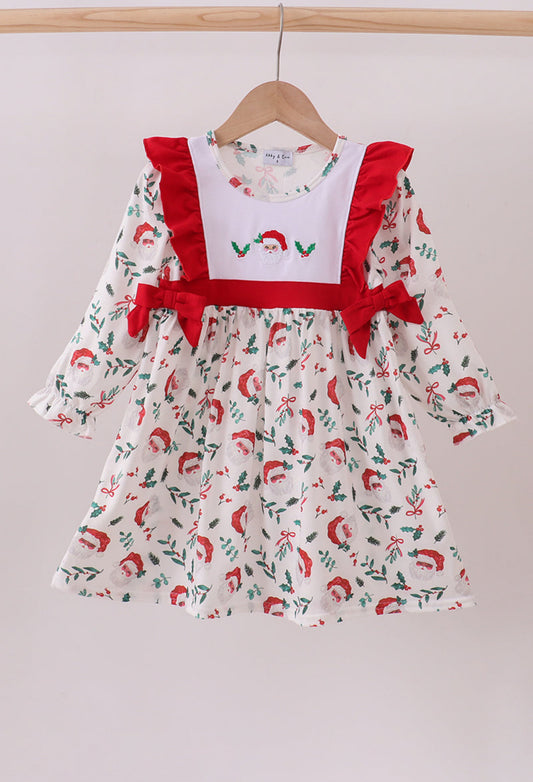 Red santa claus embroidery ruffle dress