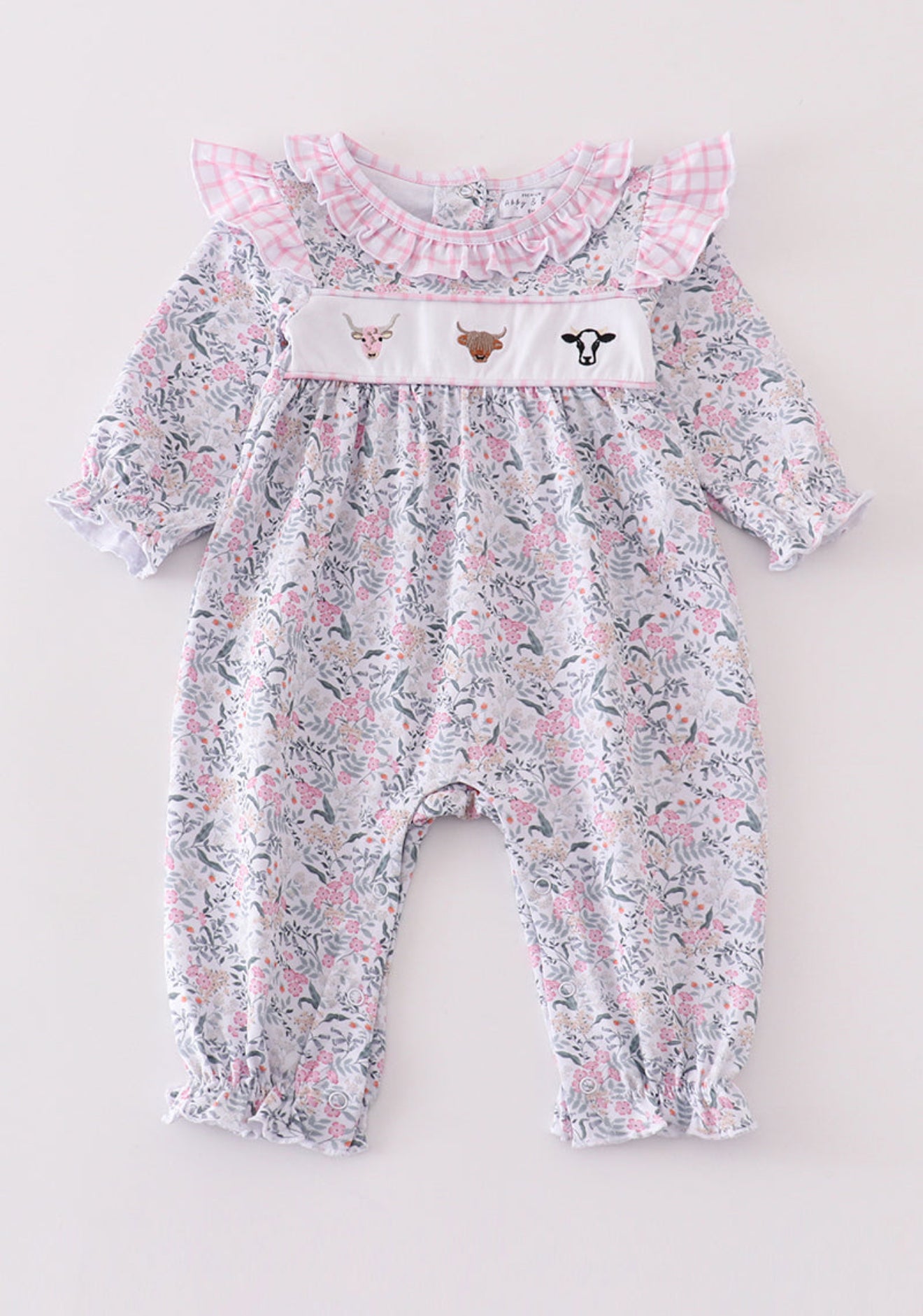 Premium Floral print cow embroidery girl romper