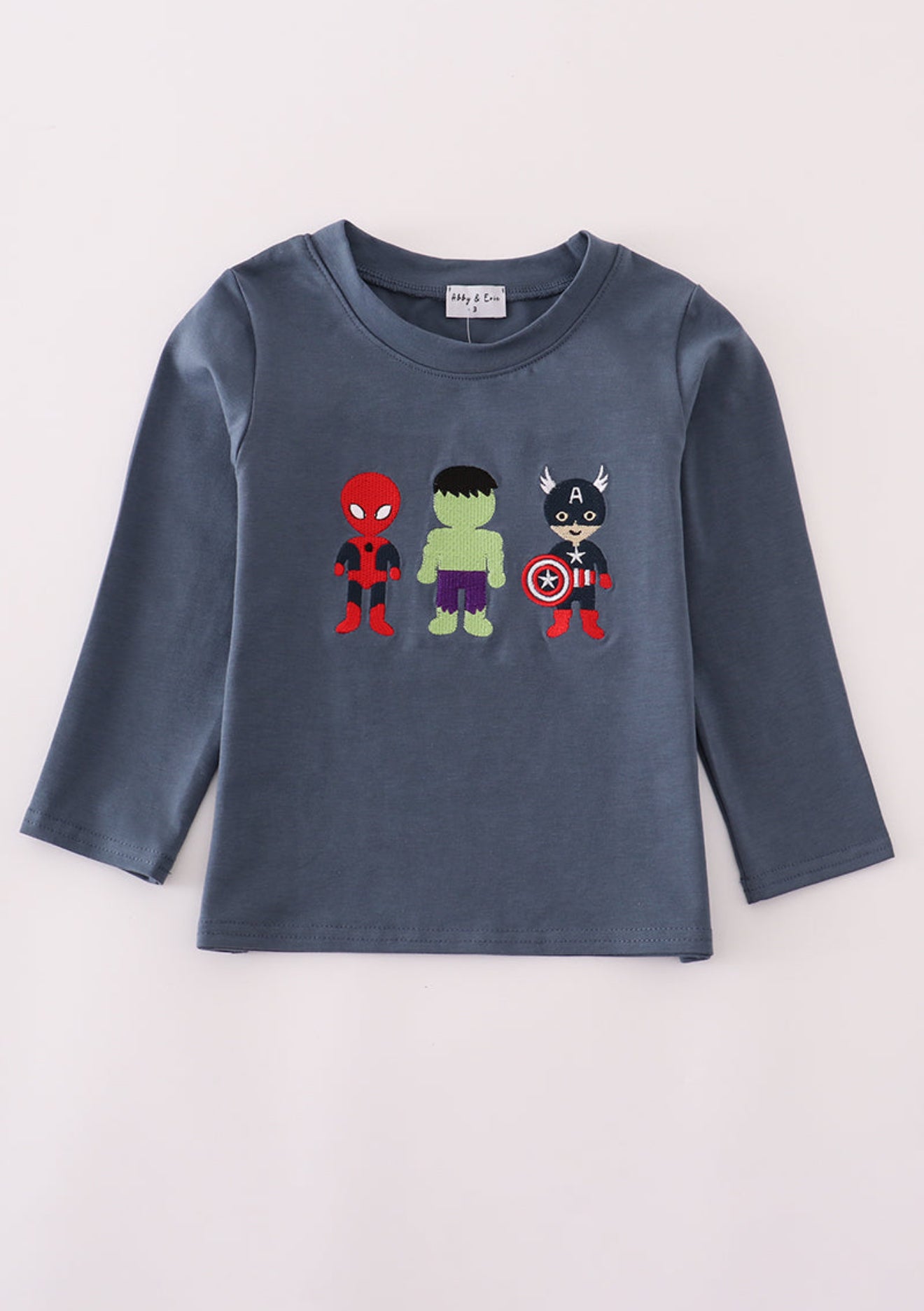 Navy character embroidery top