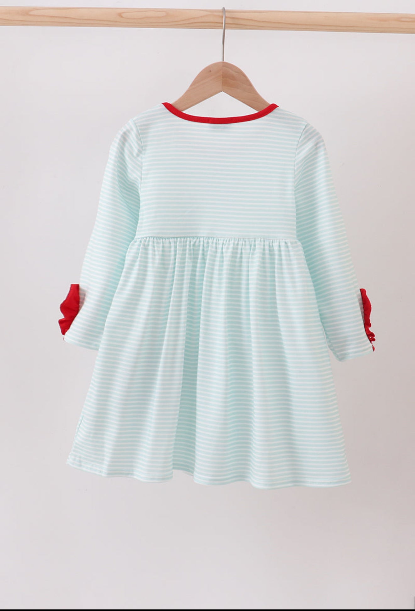 Blue reindeer applique stripe dress