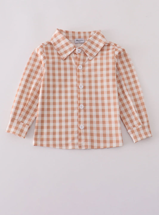 Orange Gingham Button Down Shirt
