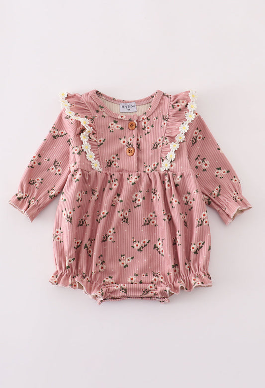 Floral corduroy lace ruffle bubble