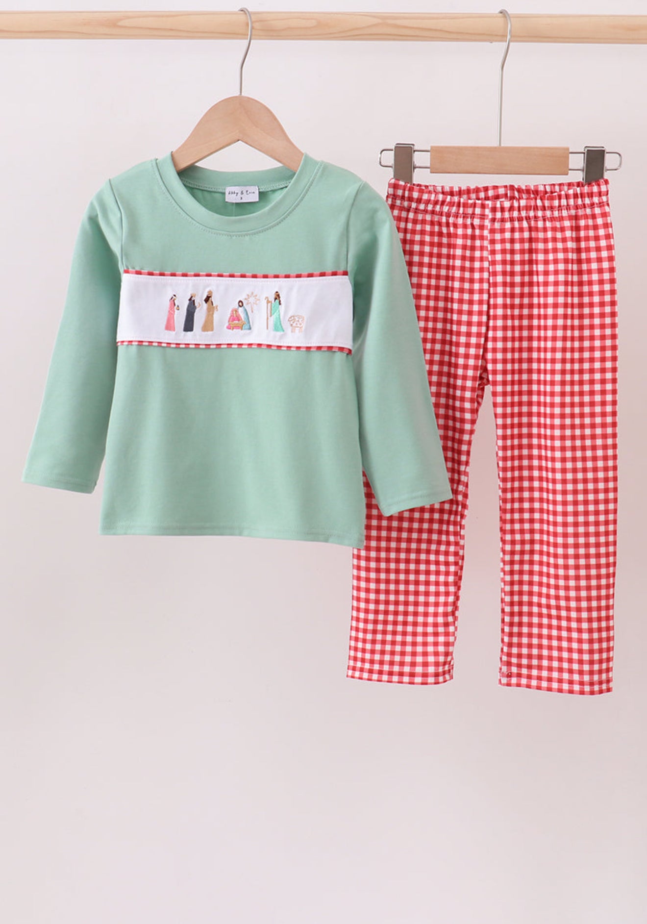 Green nativity embroidery pants set