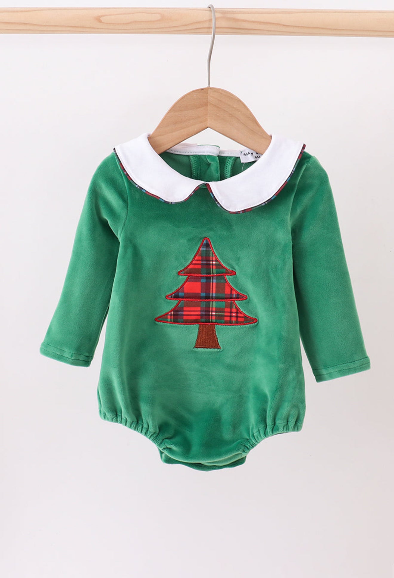 Green christmas tree applique velvet bubble