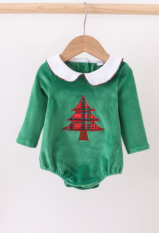 Green christmas tree applique velvet bubble