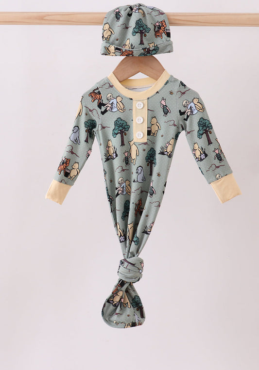 Green character bamboo 2pc gown