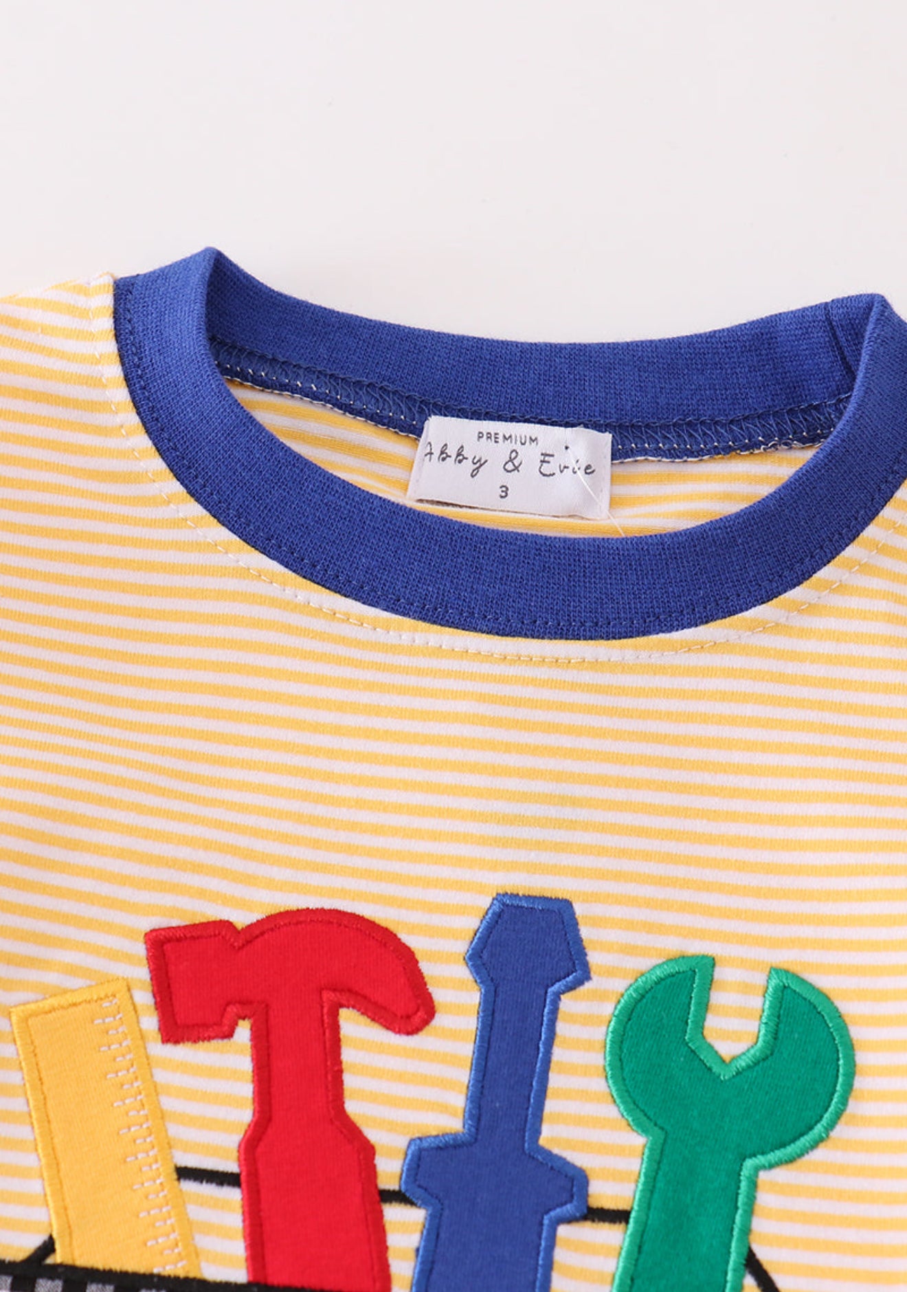 Premium mustard stripe tools applique boy set
