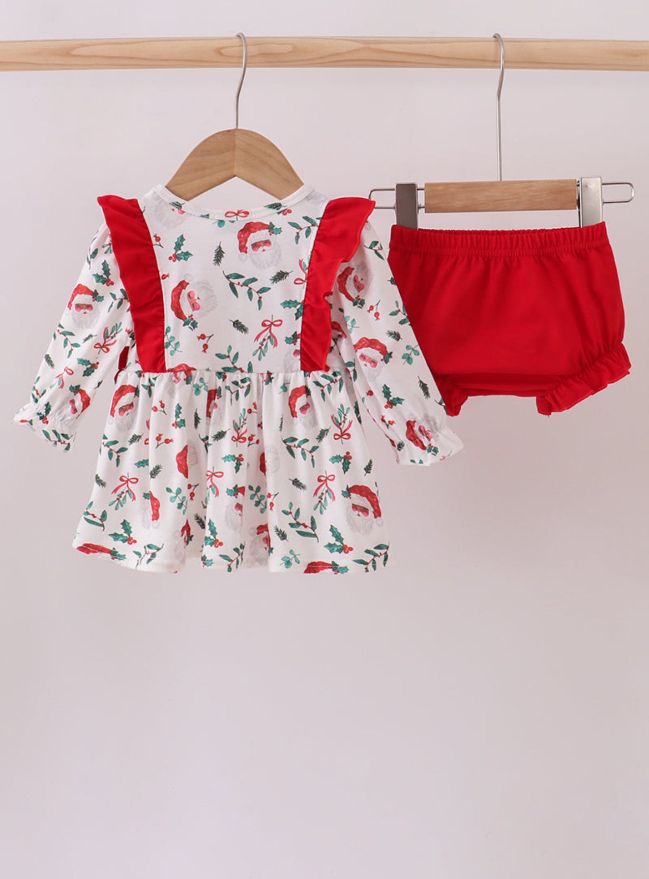 Red santa claus embroidery ruffle bloomer set
