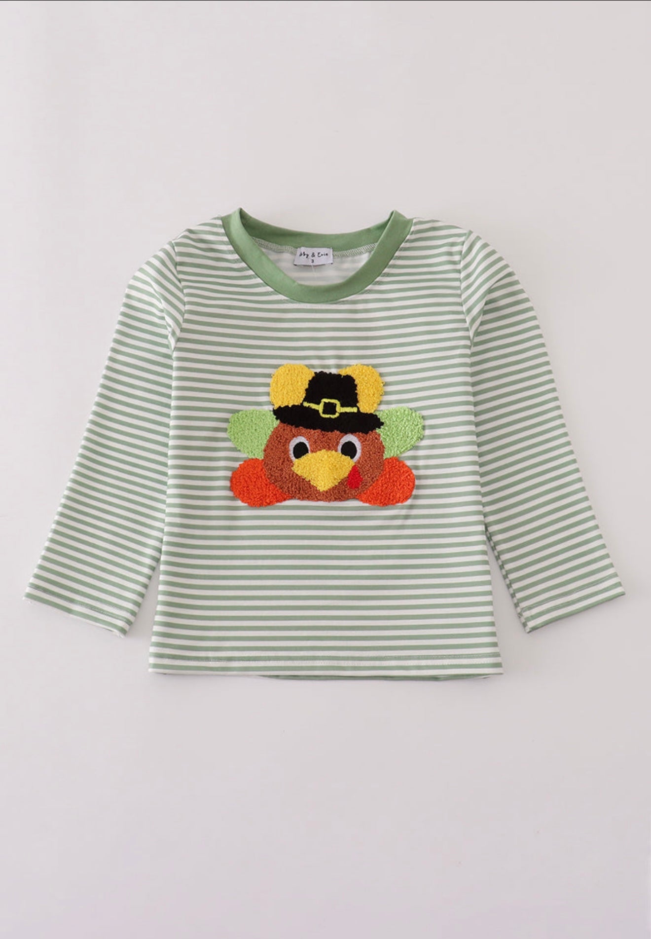 Green turkey french knot stripe top
