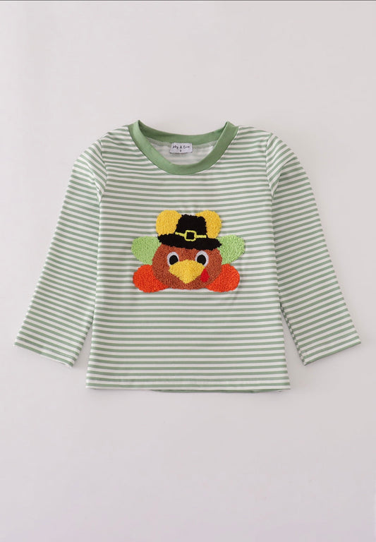Green turkey french knot stripe top