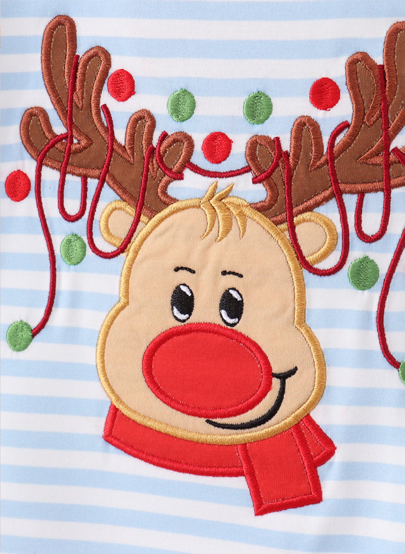 Blue stripe reindeer applique top