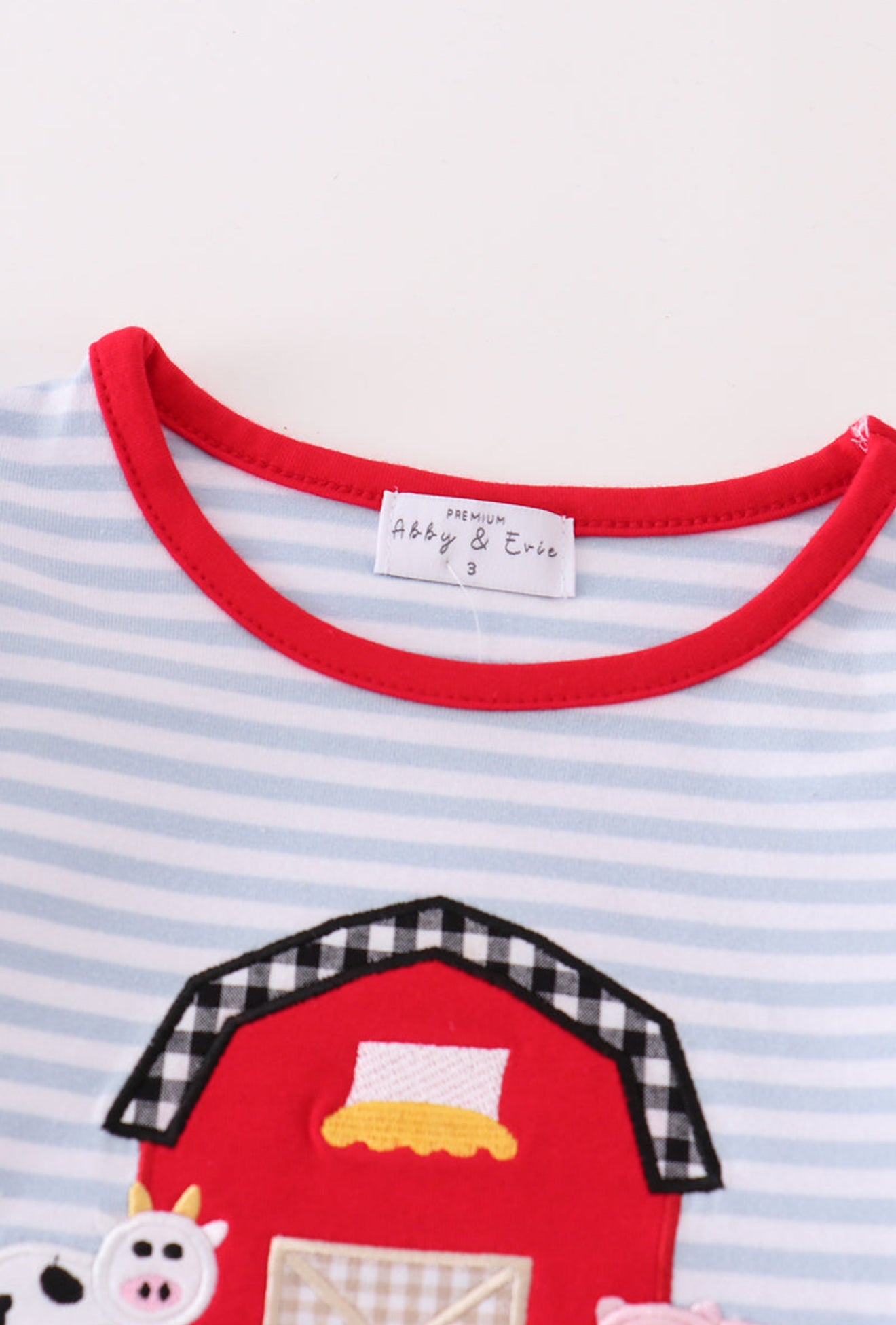 Premium red stripe farm applique girl set