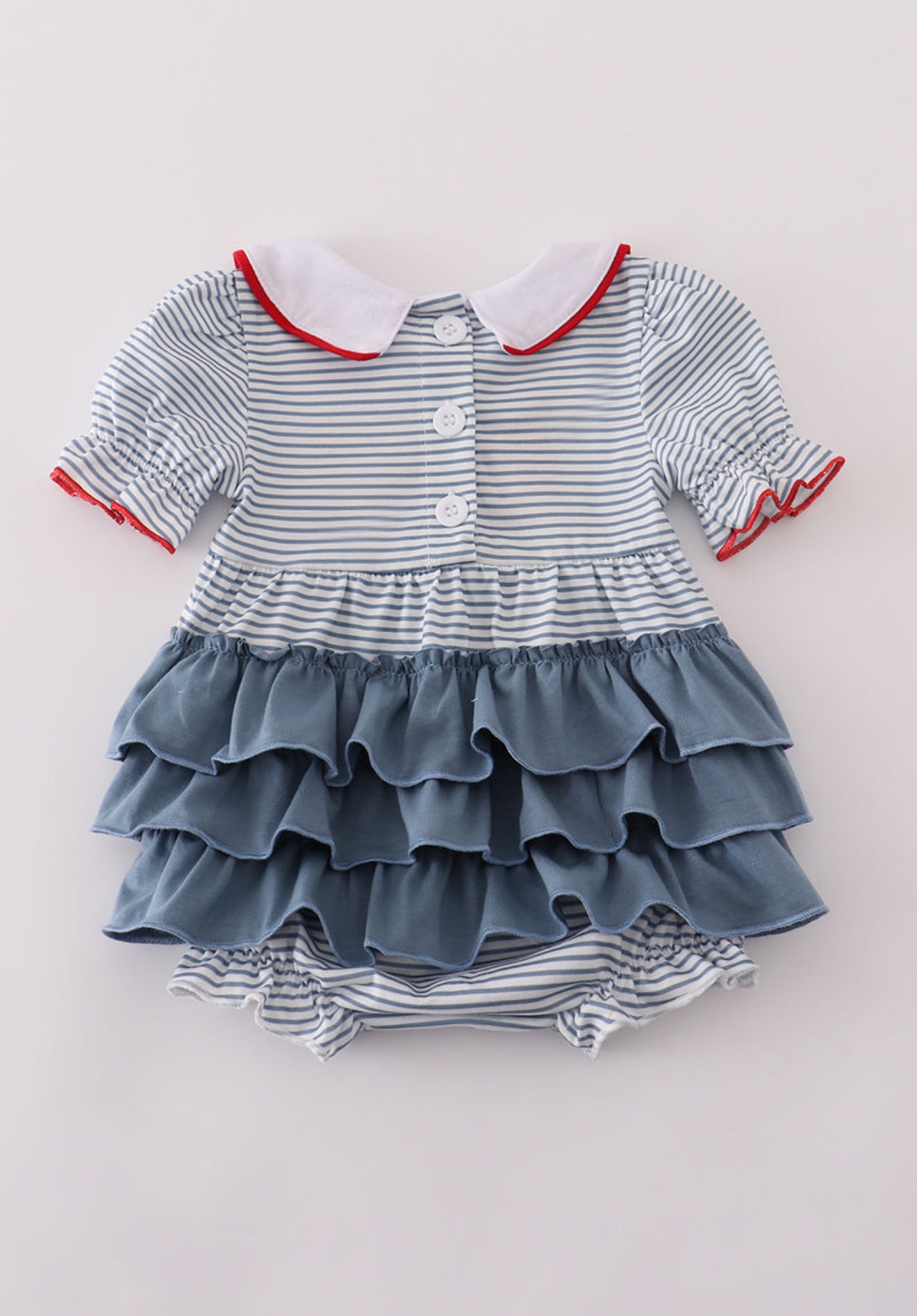 Blue princess embroidery stripe ruffle bubble