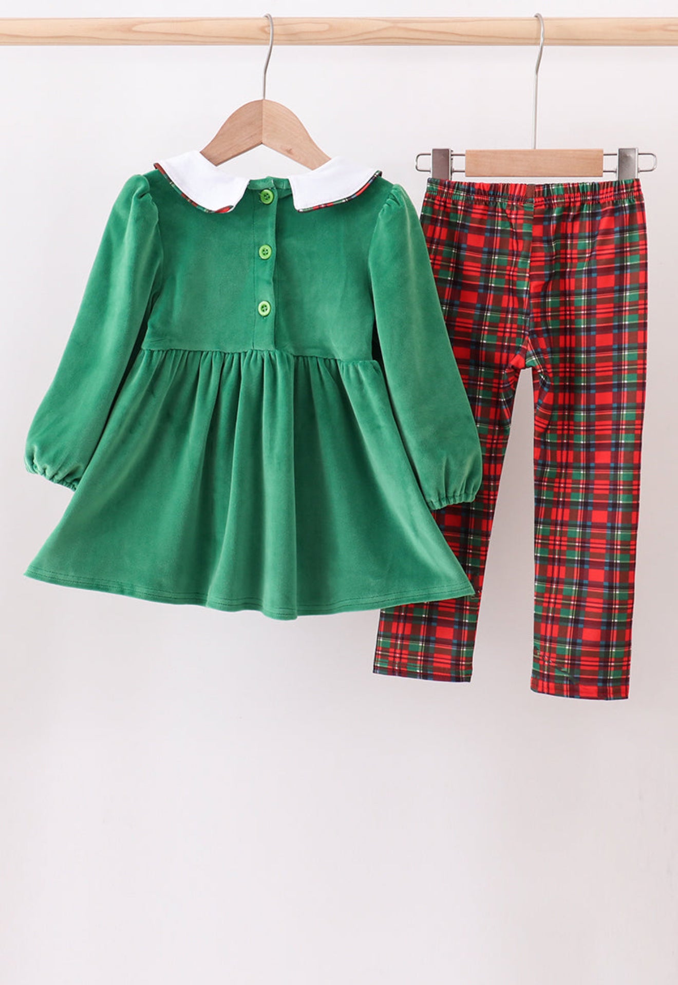 Green christmas tree applique velvet pants set