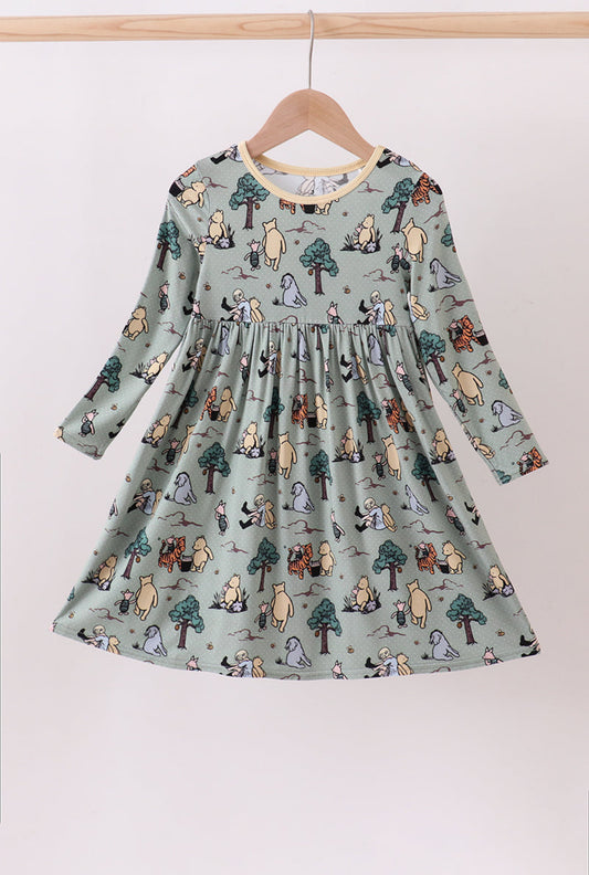 Green character bamboo dress