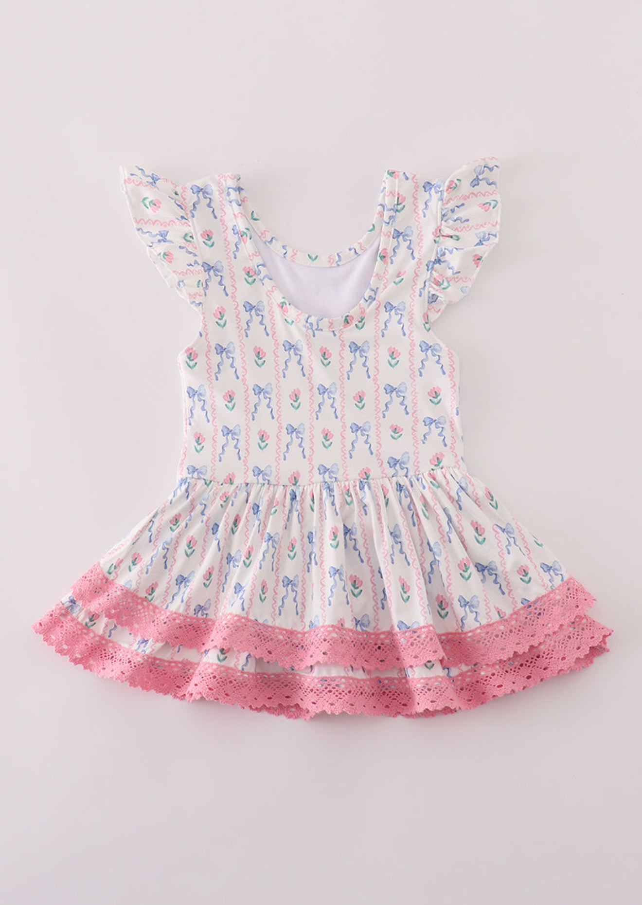 Bow floral lace ruffle leotard