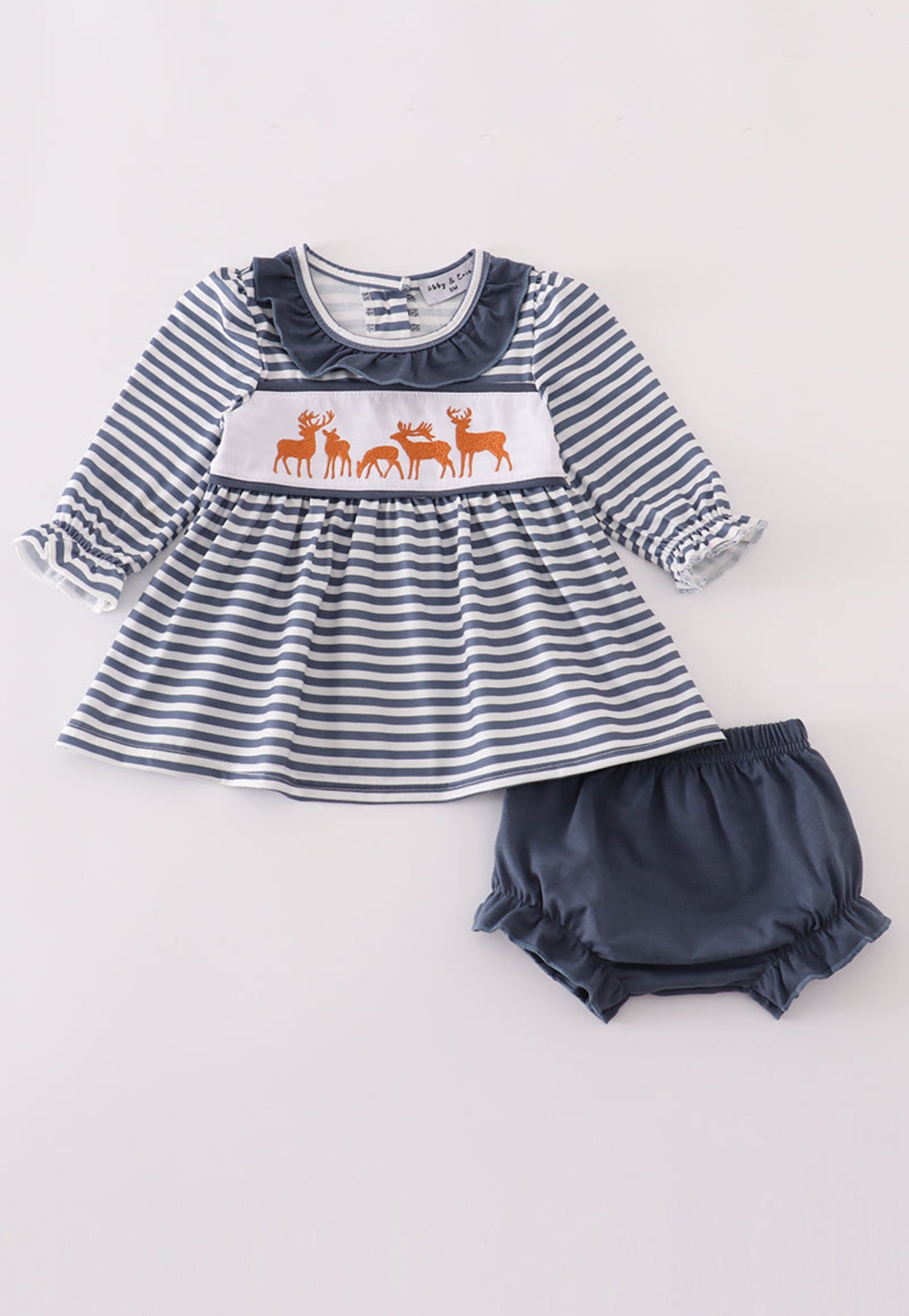 Navy stripe deer embroidery bloomer set