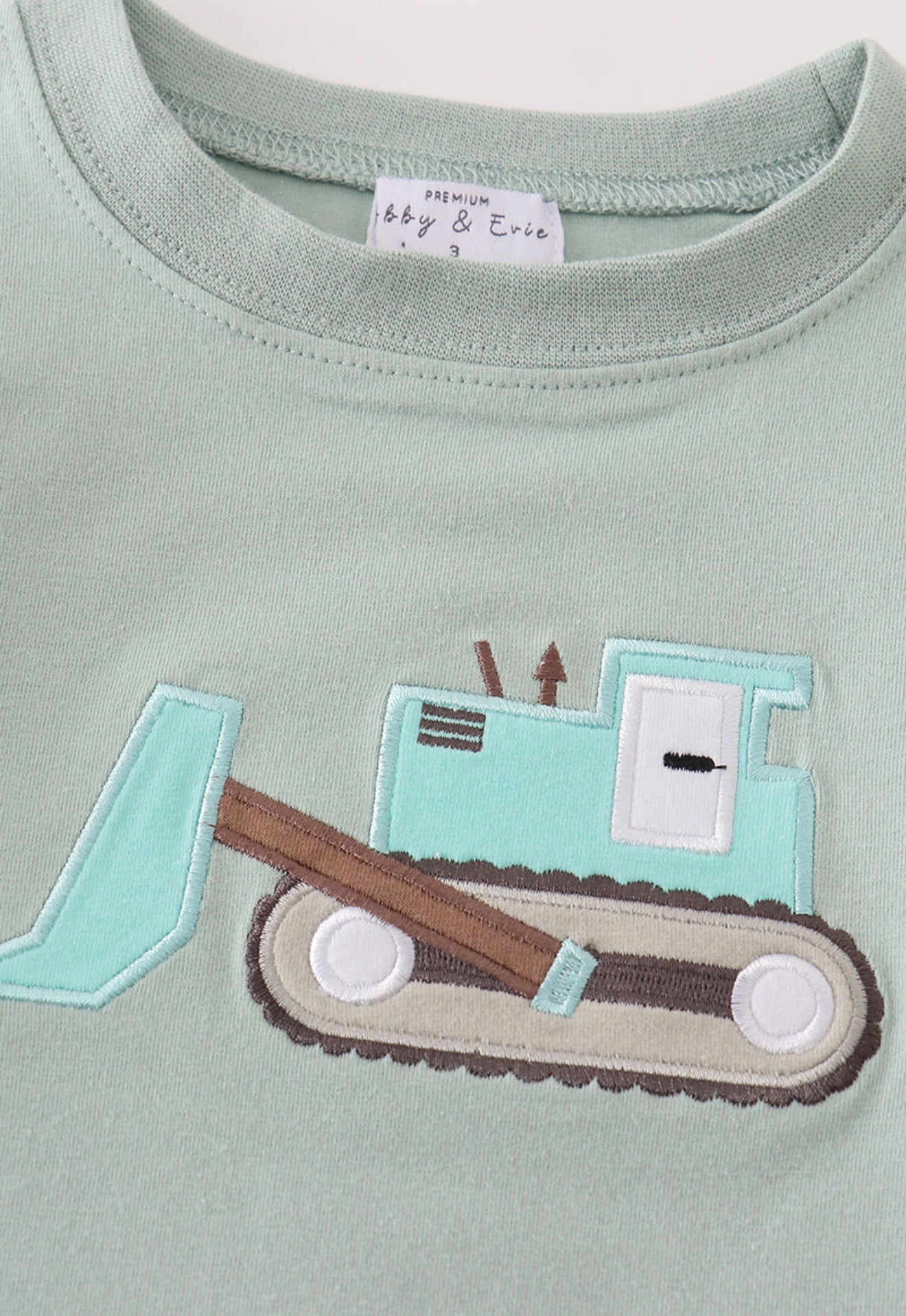 Premium Bulldozer applique Boy LS T-Shirt