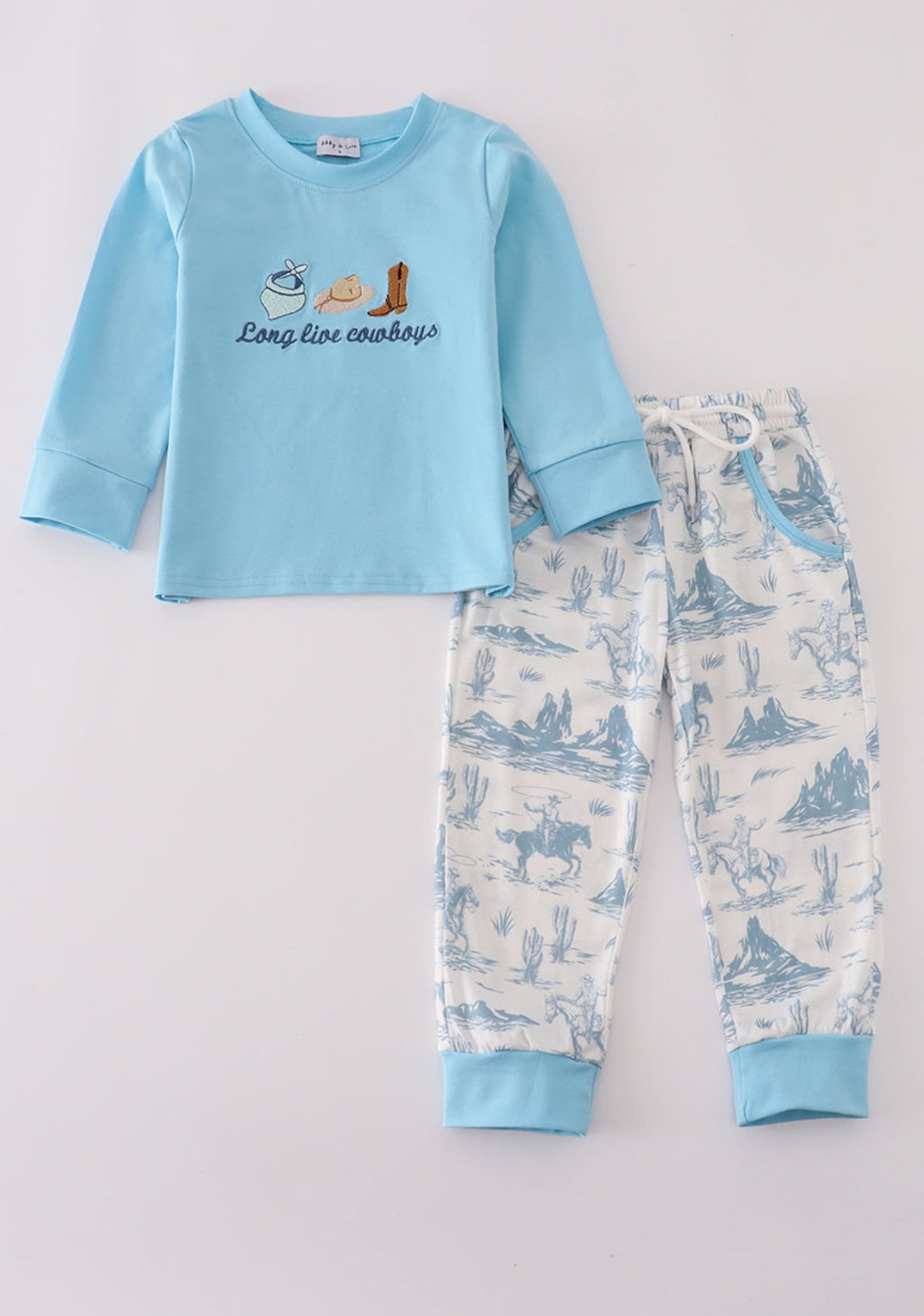 Blue cowboy embroidery romper