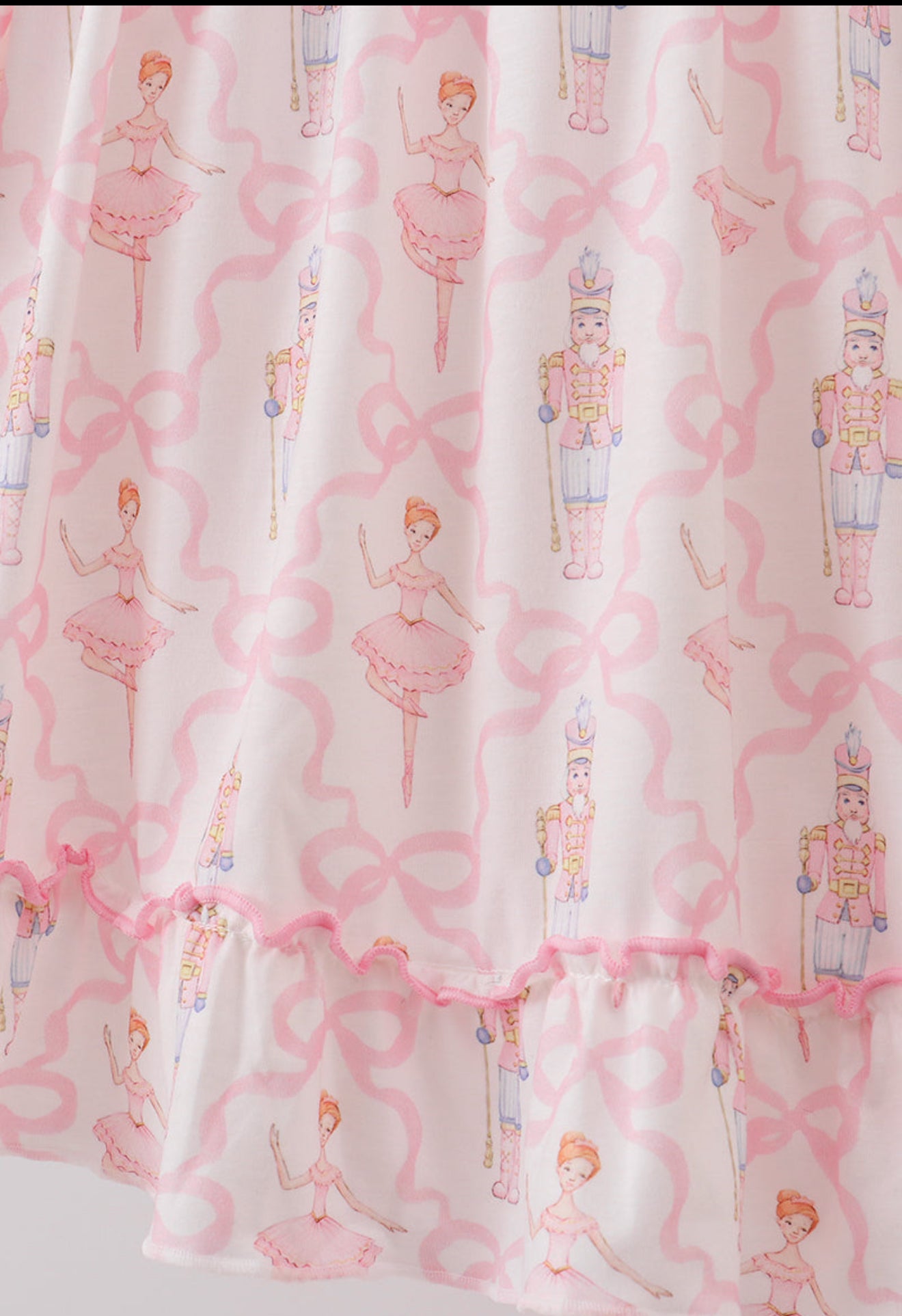 Pink nutcracker print ruffle gown
