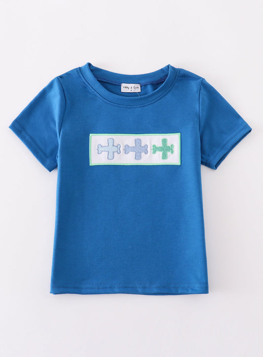 Blue Airplane Embroidery Top