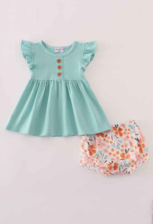 Sage floral bloomer set - 3 Months